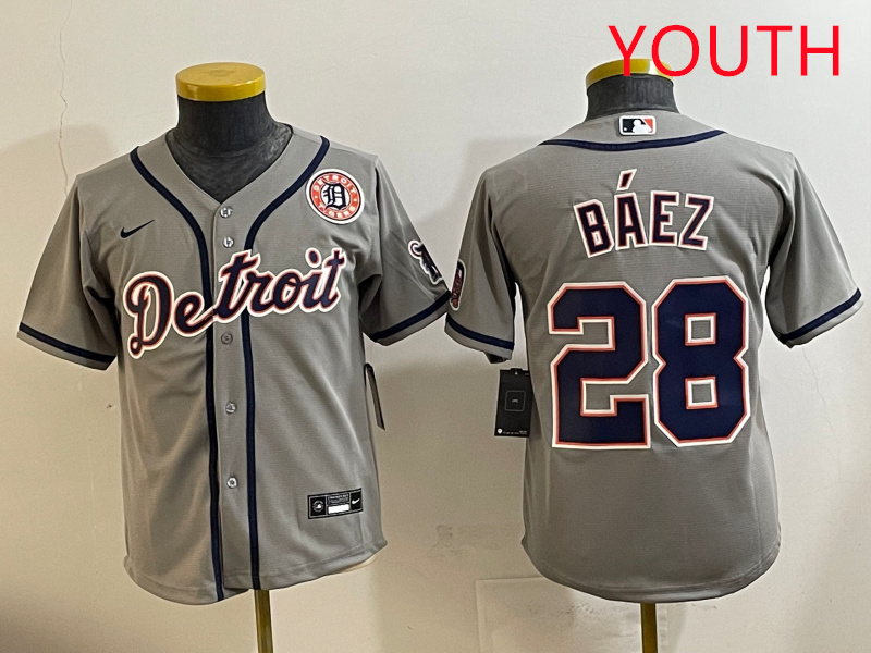 Youth 2025 Detroit Tigers 28 Baez grey Nike MLB jersey style 15